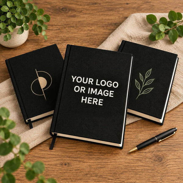 Black Canvas Notebook with Custom Logo – A5 (7.9" × 5.5" / 20 × 14 cm), 80 Sheets, Bulk Corporate Gifts - Pamusan.com