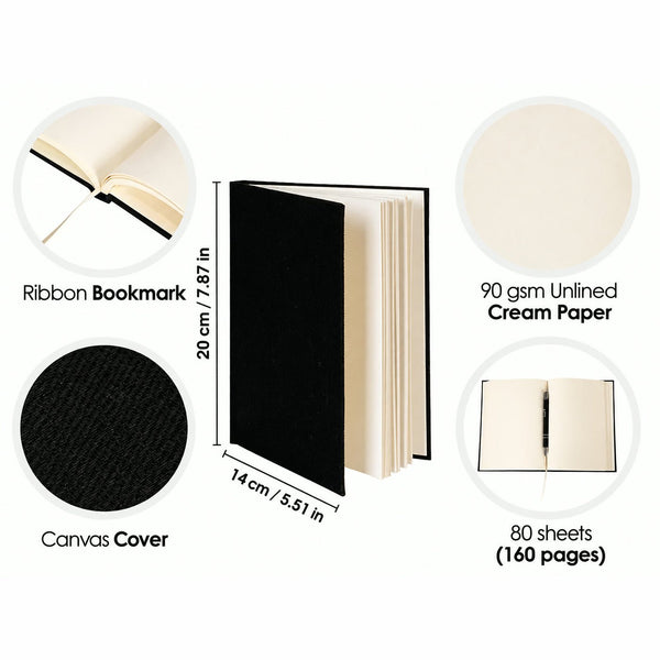 Black Canvas Notebook with Custom Logo – A5 (7.9" × 5.5" / 20 × 14 cm), 80 Sheets, Bulk Corporate Gifts - Pamusan.com