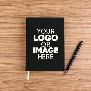 Black Canvas Notebook with Custom Logo – A5 (7.9" × 5.5" / 20 × 14 cm), 80 Sheets, Bulk Corporate Gifts - Pamusan.com