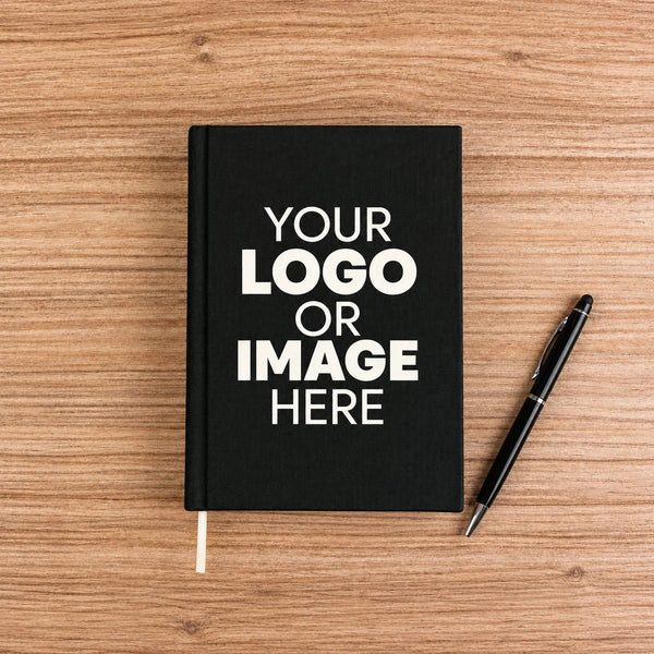 Black Canvas Notebook with Custom Logo – A5 (7.9" × 5.5" / 20 × 14 cm), 80 Sheets, Bulk Corporate Gifts - Pamusan.com