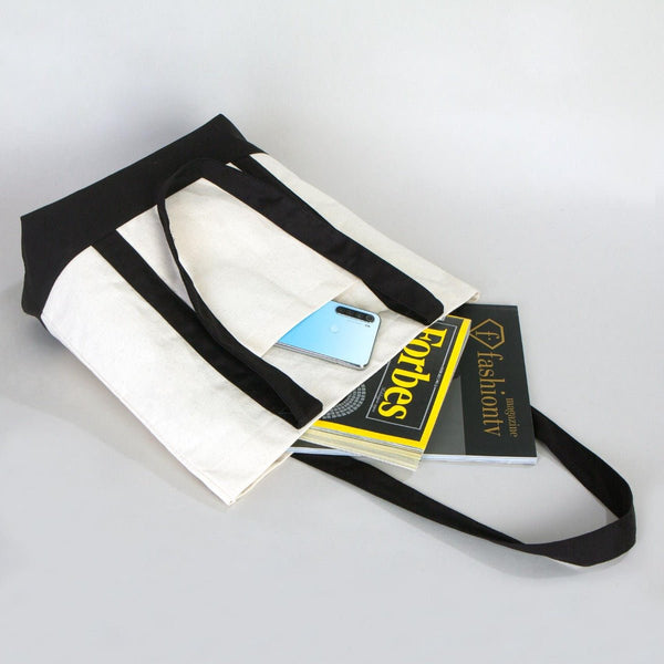 Black Canvas Tote Bag – Large 16"x14"x5", Eco - Friendly & Reusable - Pamusan.com