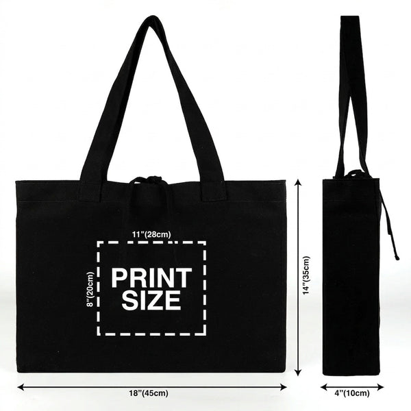 Custom black canvas tote bag print area 11x8 in (28x20 cm) – Pamusan.com