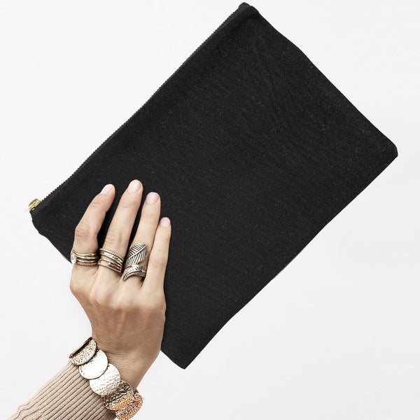 Black Canvas Zippered Clutch Pouch – 10" × 7" (25 × 18 cm) – 10 oz - Pamusan.com