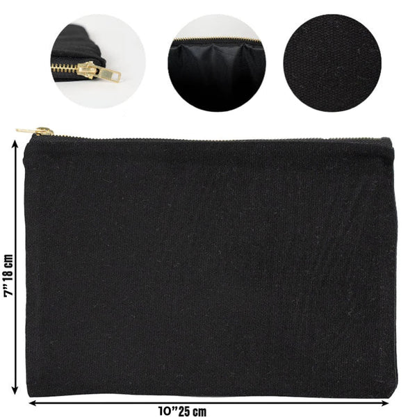 Black Canvas Zippered Clutch Pouch – 10" × 7" (25 × 18 cm) – 10 oz - Pamusan.com