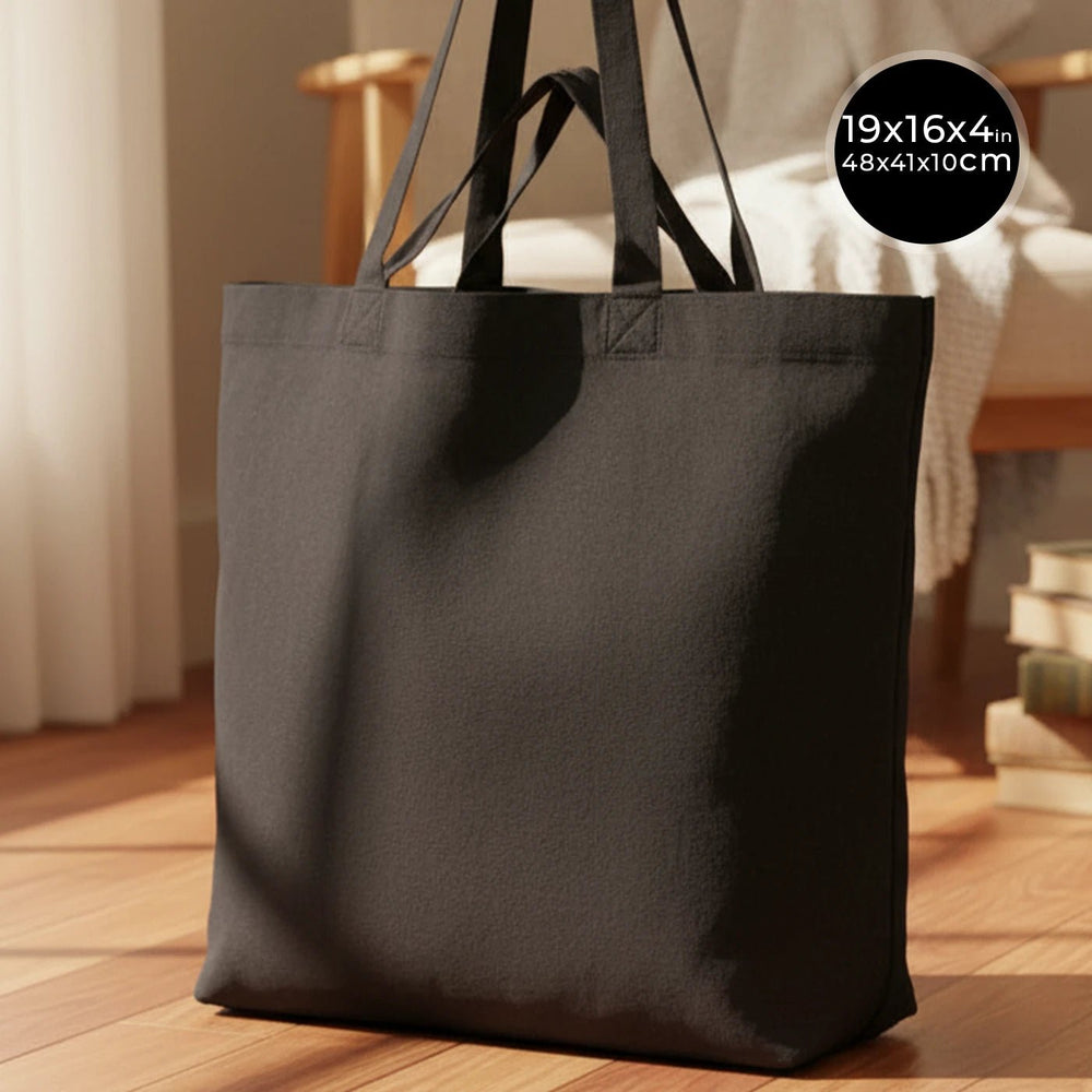 Black Cotton Shopping Tote Bag – 19" × 16" × 4" (48 × 41 × 10 cm) – 4 oz - Pamusan.com