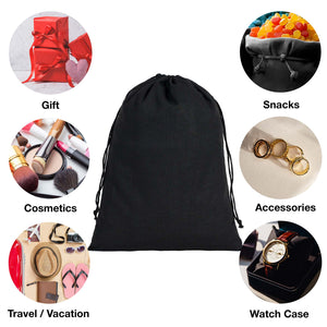 Black Fabric Drawstring Pouch 8"x12" – Reusable Cotton Bag - Pamusan.com