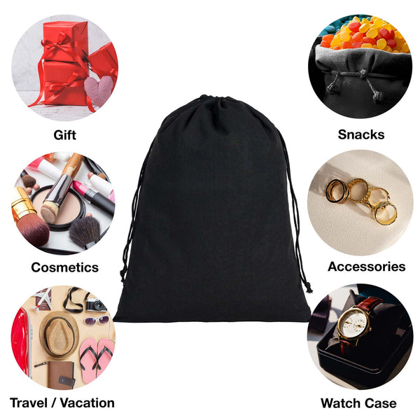 Black Fabric Drawstring Pouch 8"x12" – Reusable Cotton Bag - Pamusan.com