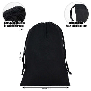 Black Fabric Drawstring Pouch 8"x12" – Reusable Cotton Bag - Pamusan.com