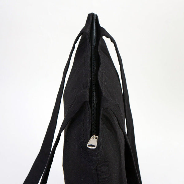Black Gabardine Tote Bag With Zipper 14"W x 16"H – Blank Cotton Shopping & Gift Bag - Pamusan.com