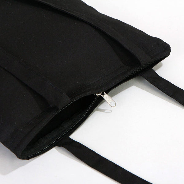 Black Gabardine Tote Bag With Zipper 14"W x 16"H – Blank Cotton Shopping & Gift Bag - Pamusan.com