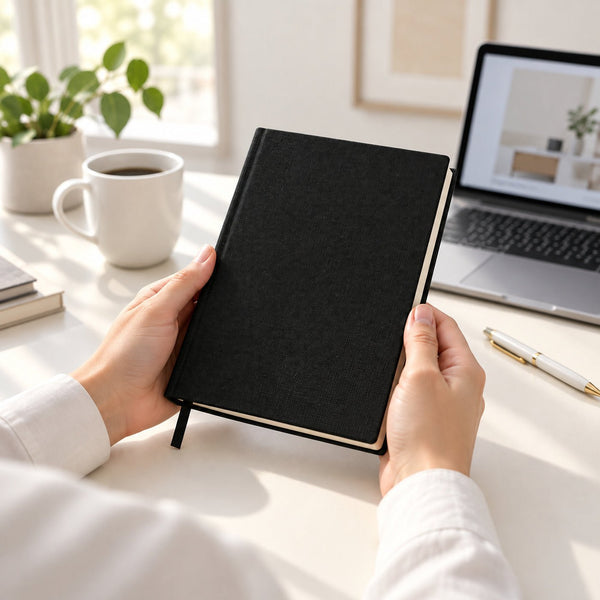 Blank Black Canvas Notebook – A5 (7.9" × 5.5" / 20 × 14 cm), 80 Unlined Sheets, Bulk Plain Journal - Pamusan.com
