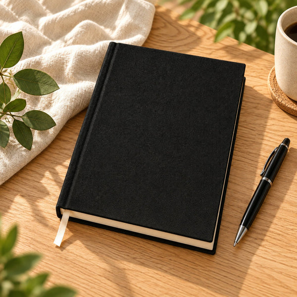 Blank Black Canvas Notebook – A5 (7.9" × 5.5" / 20 × 14 cm), 80 Unlined Sheets, Bulk Plain Journal - Pamusan.com