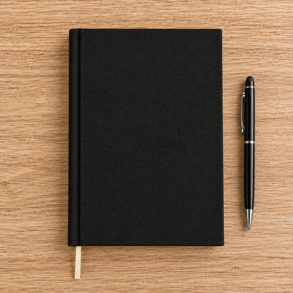 Blank Black Canvas Notebook – A5 (7.9" × 5.5" / 20 × 14 cm), 80 Unlined Sheets, Bulk Plain Journal - Pamusan.com