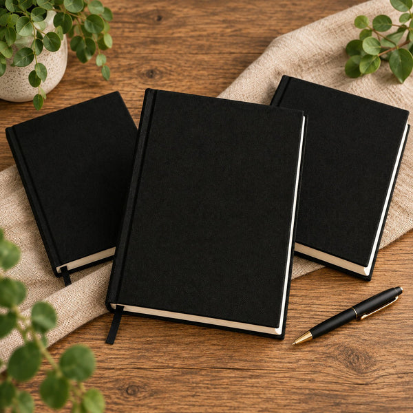 Blank Black Canvas Notebook – A5 (7.9" × 5.5" / 20 × 14 cm), 80 Unlined Sheets, Bulk Plain Journal - Pamusan.com