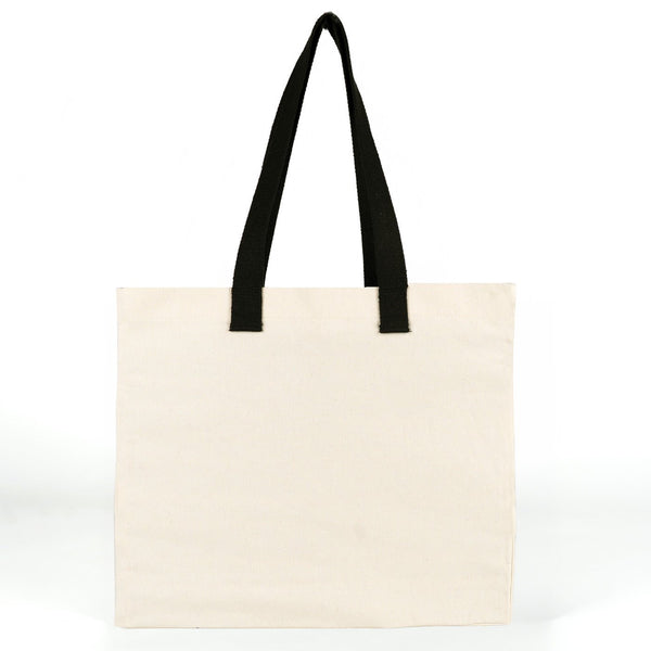 Blank Canvas Tote Bags 16"W x 14"H x 6"L – Two Side Pockets, Black Woven Handles, Full 6" Gusset – 450 gsm Cotton - Pamusan.com