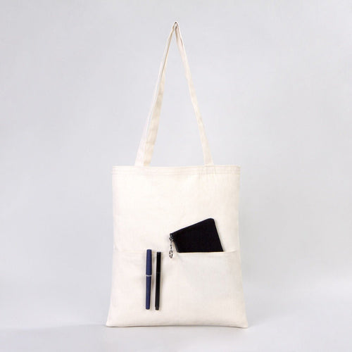 Blank Cotton Tote Bag with Inner Pocket 14"W x 16"H – Wholesale Plain Canvas Shopping Bag - Pamusan.com