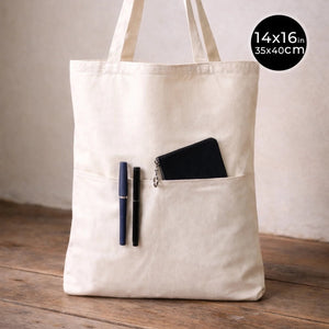 Blank Cotton Tote Bag with Inner Pocket 14"W x 16"H – Wholesale Plain Canvas Shopping Bag - Pamusan.com
