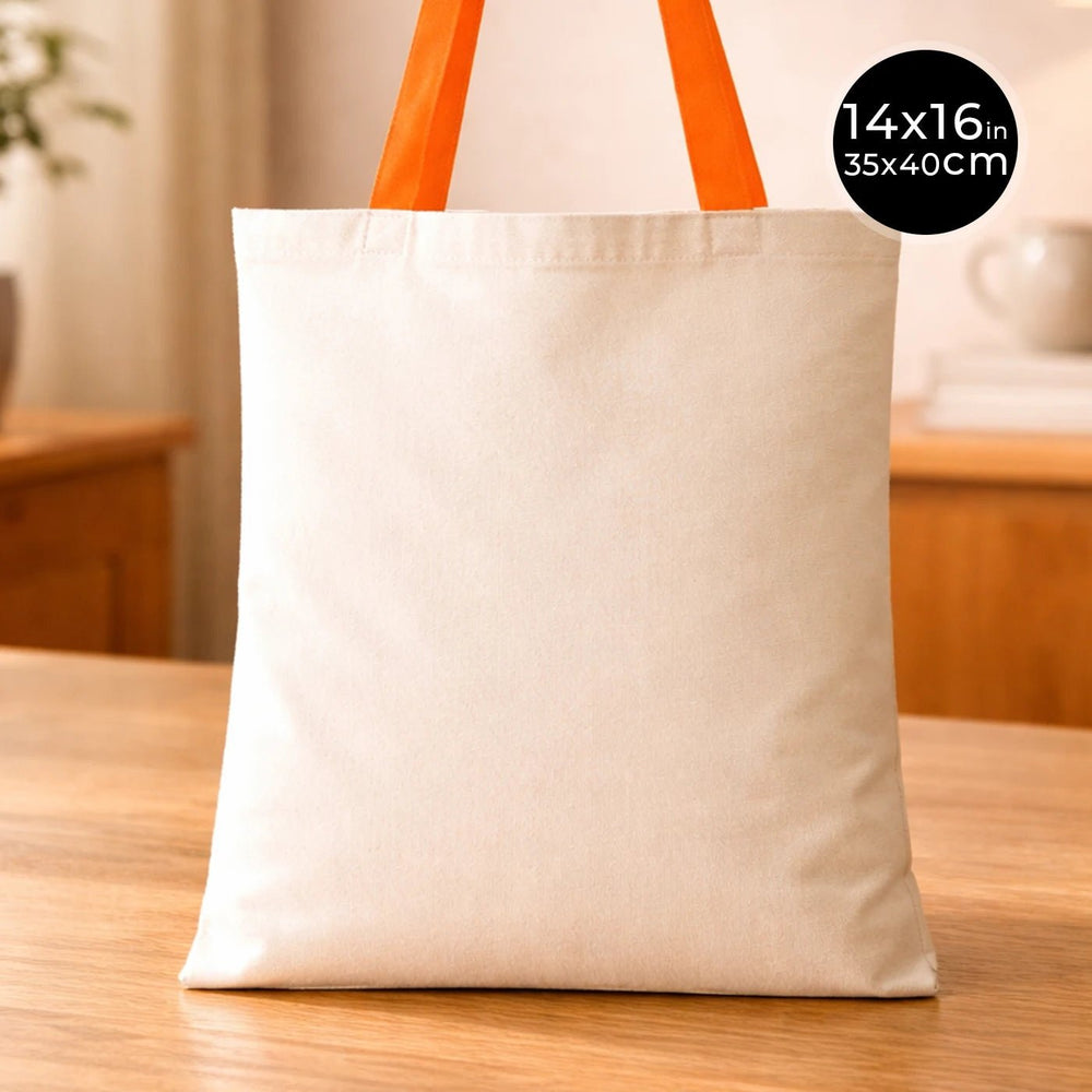 Blank Cotton Tote Bag with Orange Handles – 14"x16" Reusable Eco Bag - Pamusan.com