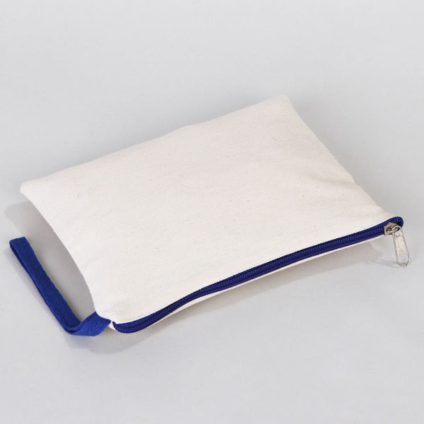 Blank Dark Blue Zippered Clutch Bag – 8"x6" Cotton Pouch - Pamusan.com