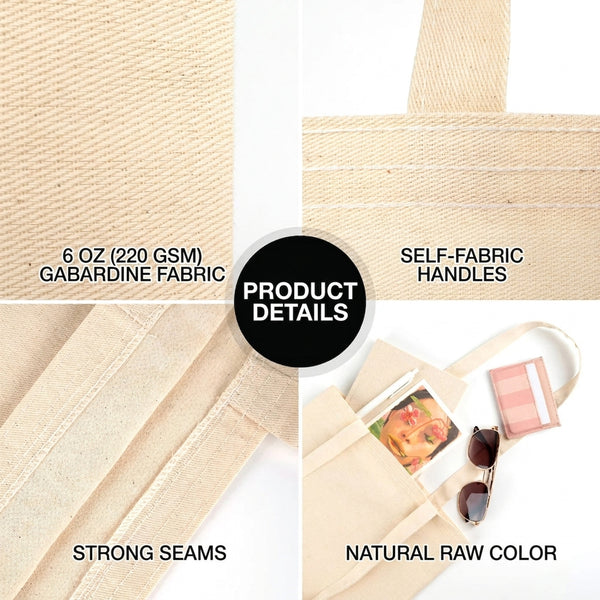 Blank Cotton Tote Bag 12"x14" – fabric and stitching detail – Pamusan.com