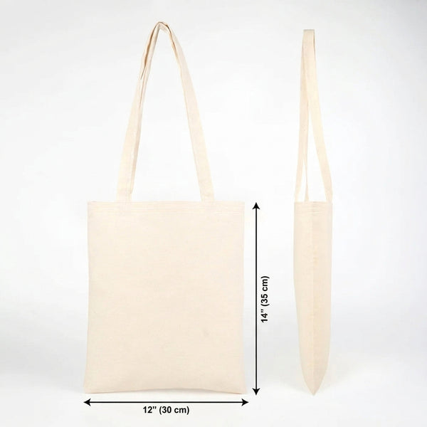 Blank Cotton Tote Bag 12"x14" – size diagram in inches and cm – Pamusan.com