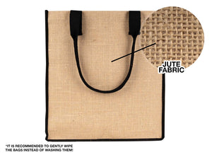 Blank Jute Tote Bag 14" x 16" x 4" – Eco - Friendly Reusable Bag with Black Handles - Pamusan.com