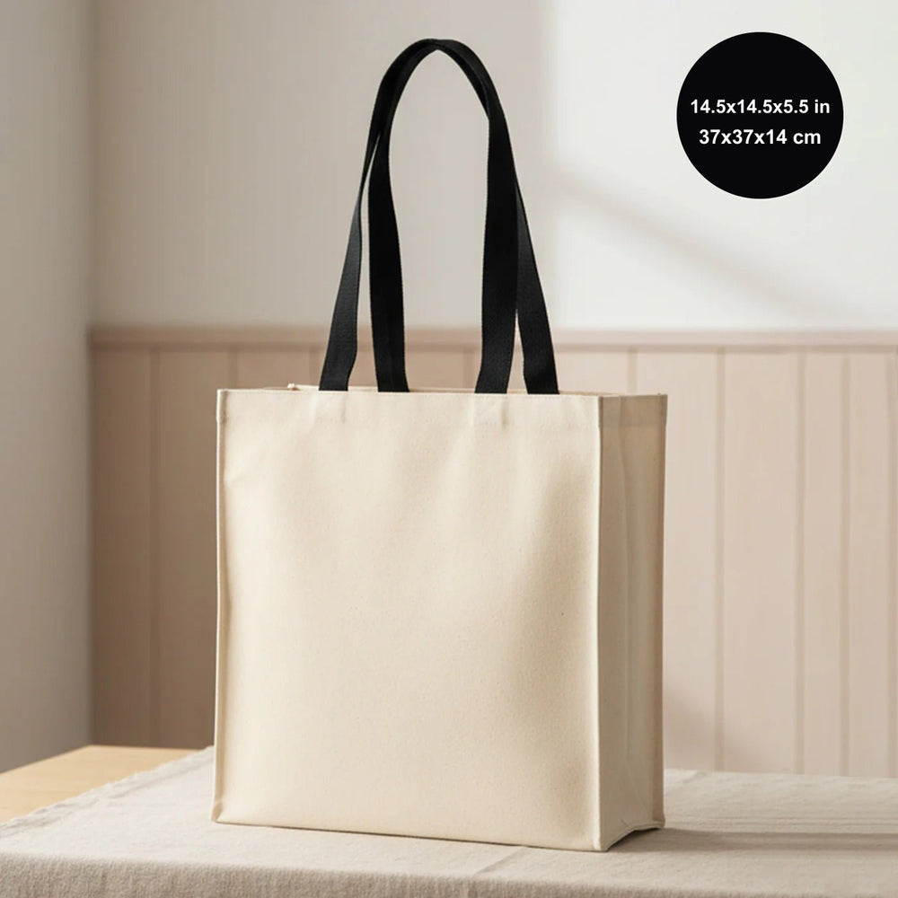 Blank Large Canvas Tote Bag with Woven Handles – 14.5"x14.5"x5.5" (37x37x14 cm) - Pamusan.com