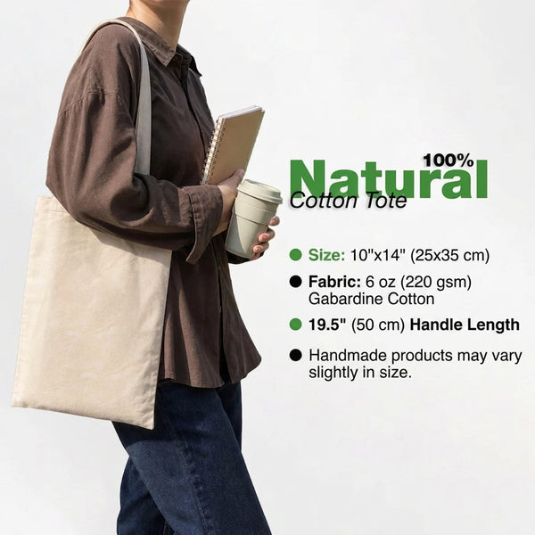 Blank Long Handle Tote Bag 10"x14" – 100% natural cotton specifications – Pamusan.com