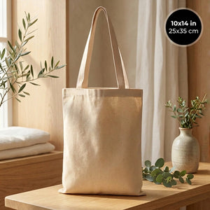Blank Long Handle Tote Bag 10"x14" – on a wooden table – Pamusan.com
