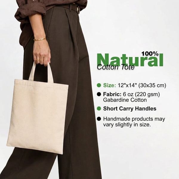 Blank Short Handle Tote Bag 12"x14" – 100% natural cotton specifications – Pamusan.com