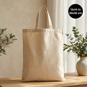 Blank Short Handle Tote Bag 12"x14" – on a wooden table – Pamusan.com