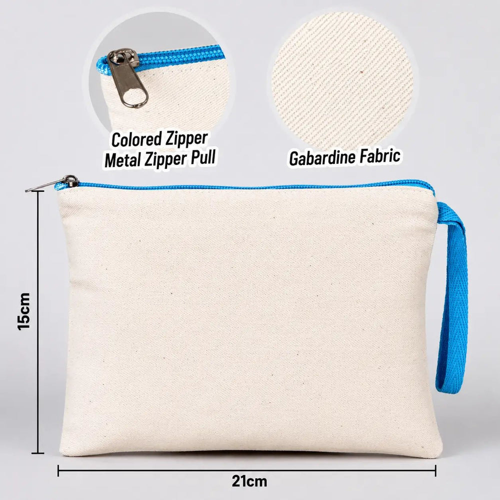 Blank Turquoise Zippered Clutch Bag – 8"x6" Reusable Cotton Pouch - Pamusan.com