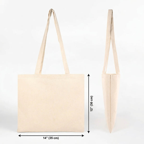 Blank Wide Tote Bag 14"x12" – size diagram in inches and cm – Pamusan.com