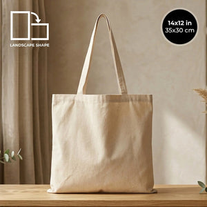 Blank Wide Tote Bag 14"x12" – on a wooden table – Pamusan.com