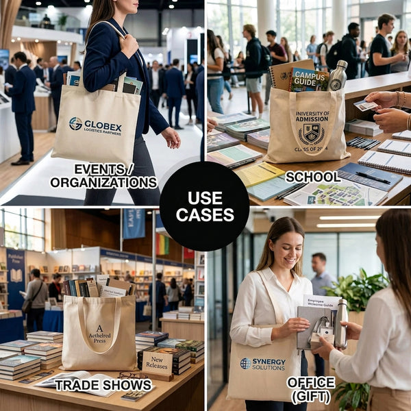Blank Wide Tote Bag 14"x12" – use cases at events, school, trade shows and office – Pamusan.com