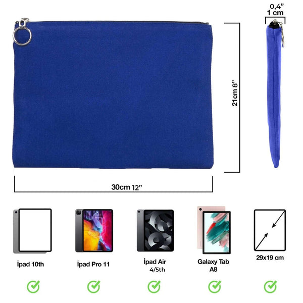Blue Cotton Zippered Clutch Pouch – 12" × 8" (30 × 21 cm) – 10 oz Fabric - Pamusan.com