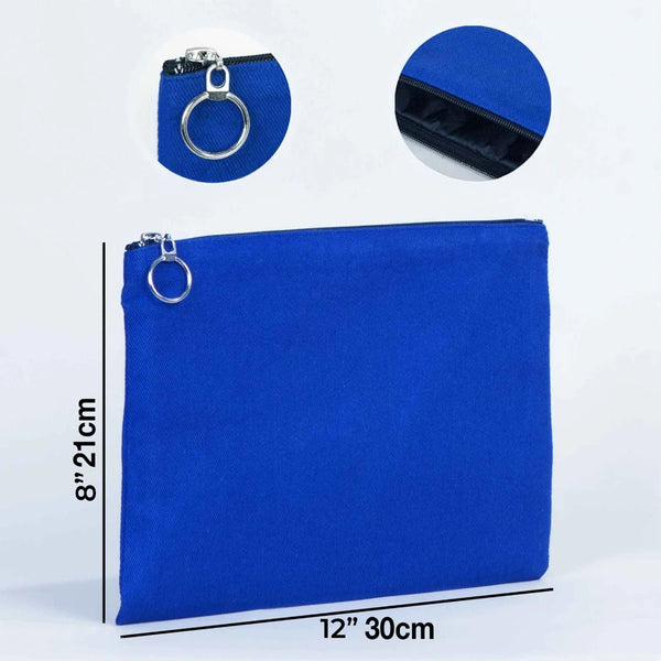 Blue Cotton Zippered Clutch Pouch – 12" × 8" (30 × 21 cm) – 10 oz Fabric - Pamusan.com