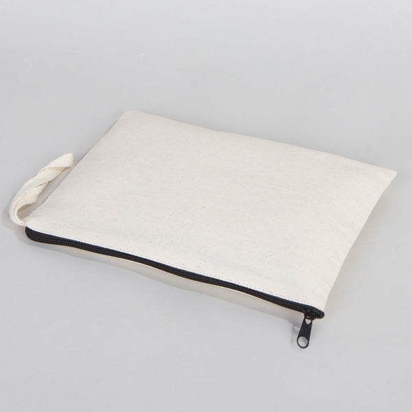 Plain Cotton Clutch Bag – 10"x7" Natural  Zipper Pouch (Unprinted)