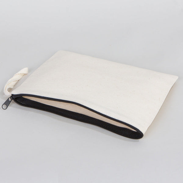 Plain Cotton Clutch Bag – 10"x7" Natural  Zipper Pouch (Unprinted)
