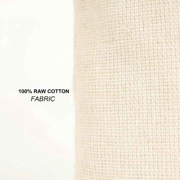 Blank cotton drawstring pouches in natural color grouped together for bulk favors