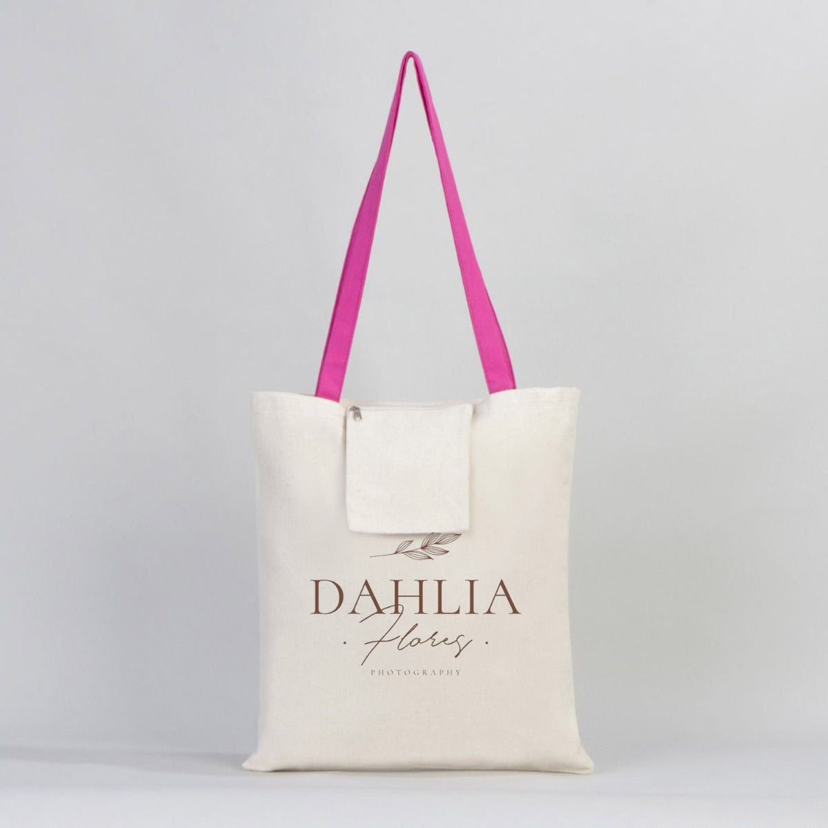 Canvas Bag Fuchsia Handle - 14"W x 16"H (35 cm x 40 cm)  Inner Pocket (Customize)