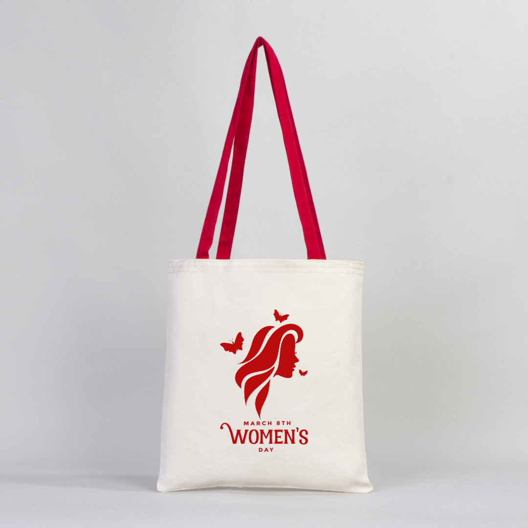 Canvas Bag Red Handle - 14"W x 16"H (35 cm x 40 cm)  Inner Pocket (Customize)