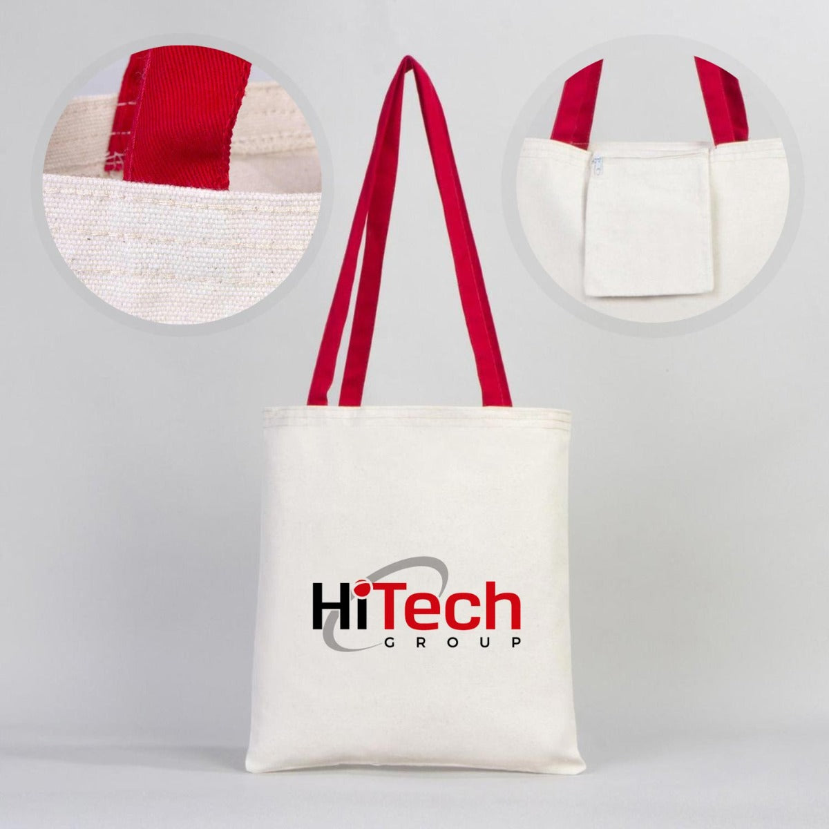 Canvas Bag Red Handle - 14"W x 16"H (35 cm x 40 cm)  Inner Pocket (Customize)