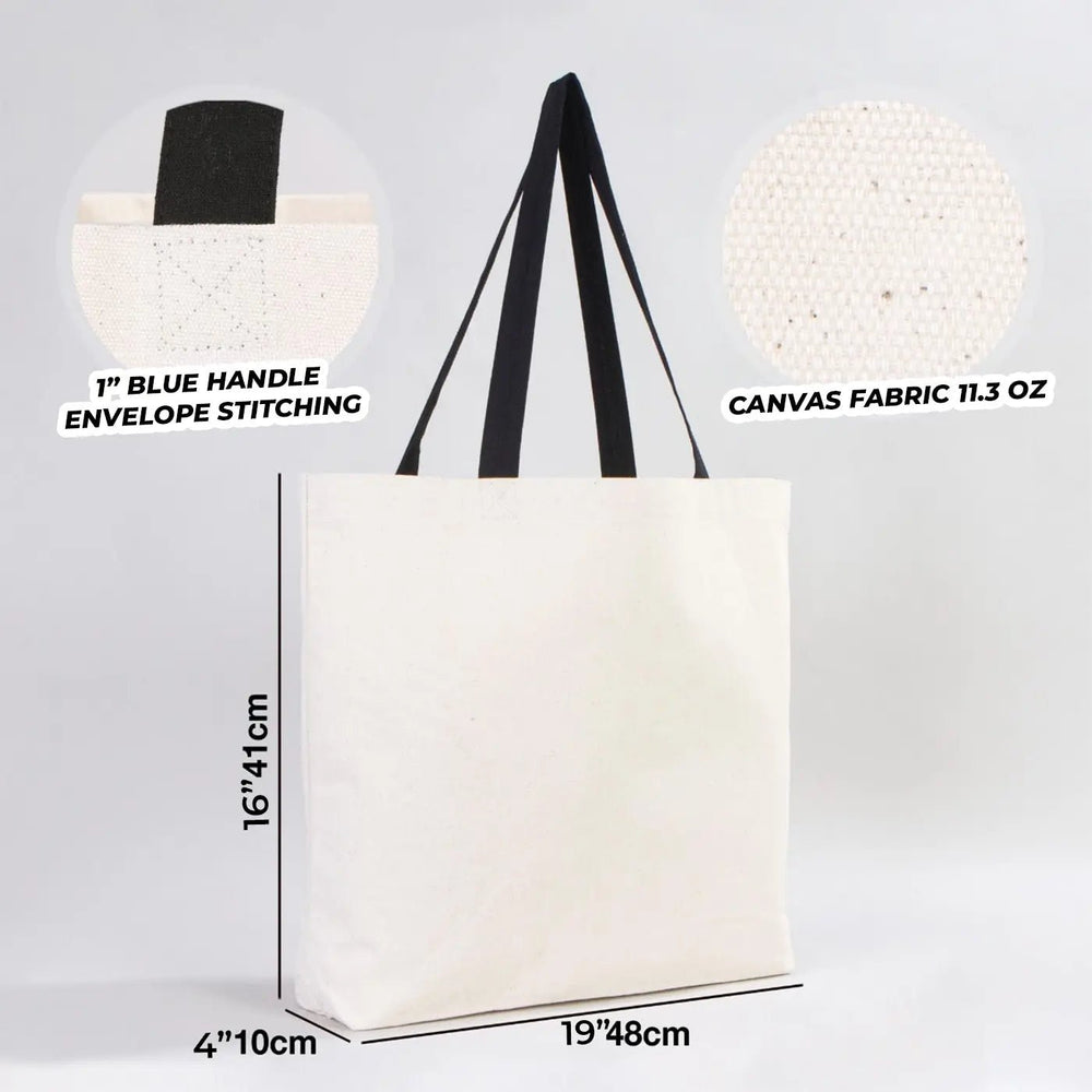 Canvas Beach Tote Bag with Black Handles – 19" × 16" × 4" (48 × 41 × 10 cm) – 10 oz Cotton - Pamusan.com