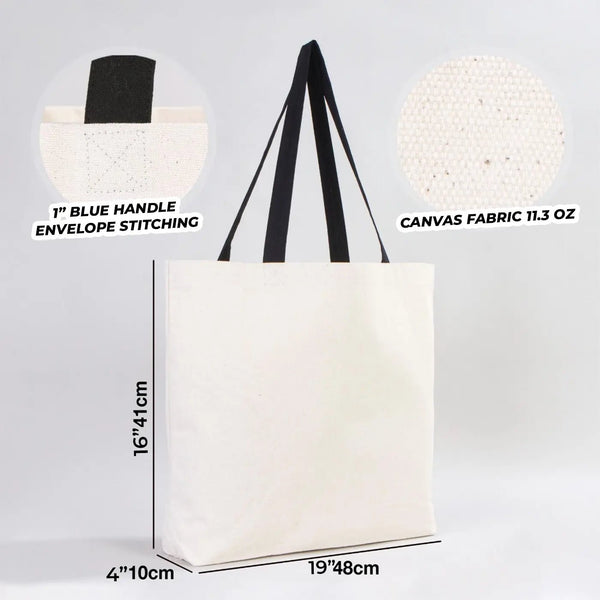Canvas Beach Tote Bag with Black Handles – 19" × 16" × 4" (48 × 41 × 10 cm) – 10 oz Cotton - Pamusan.com