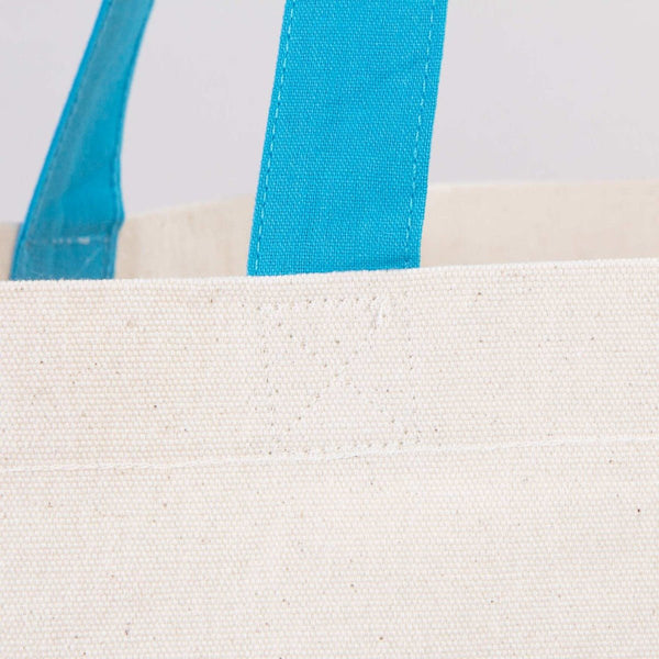 Canvas Beach Tote Bag with Blue Handles – 19" × 16" × 4" (48 × 41 × 10 cm) – 10 oz Cotton - Pamusan.com