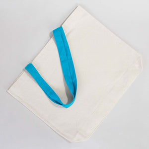 Canvas Beach Tote Bag with Blue Handles – 19" × 16" × 4" (48 × 41 × 10 cm) – 10 oz Cotton - Pamusan.com