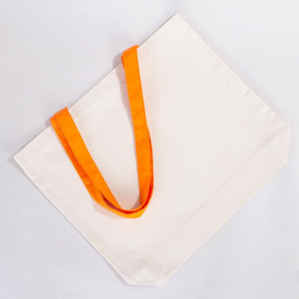 Canvas Beach Tote Bag with Orange Handles – 19" × 16" × 4" (48 × 41 × 10 cm) – 10 oz Cotton - Pamusan.com