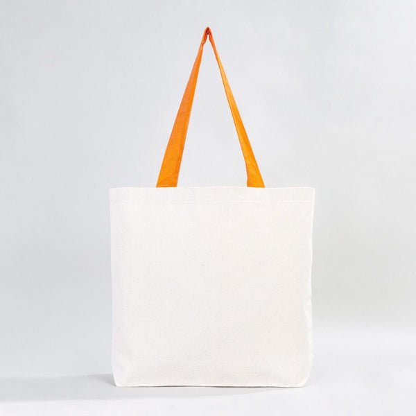 Canvas Beach Tote Bag with Orange Handles – 19" × 16" × 4" (48 × 41 × 10 cm) – 10 oz Cotton - Pamusan.com