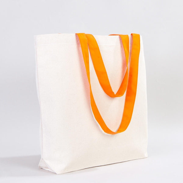 Canvas Beach Tote Bag with Orange Handles – 19" × 16" × 4" (48 × 41 × 10 cm) – 10 oz Cotton - Pamusan.com